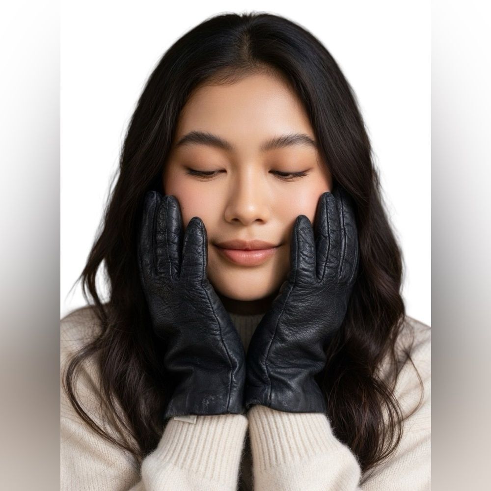 Touchpoint Black Leather Gloves With Cashmere Lined Size M